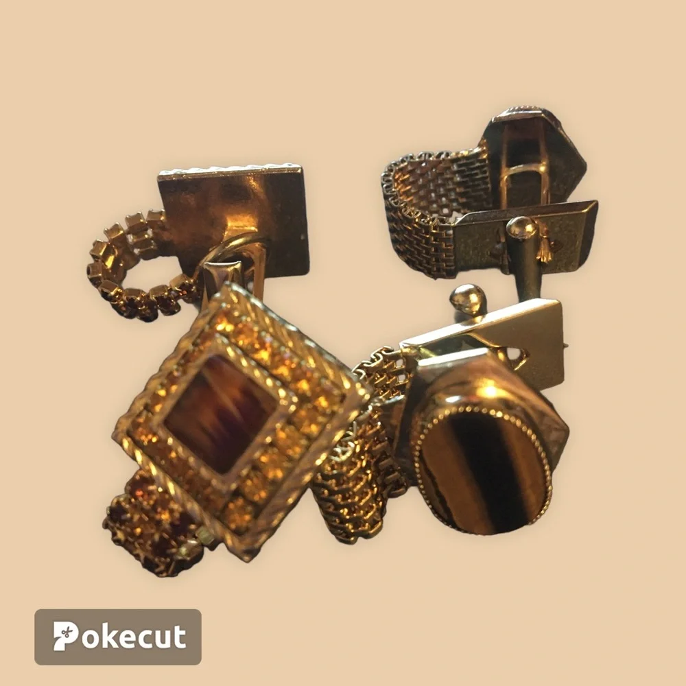 Vintage Rhinestone Swank Tigers Eye Cufflinks